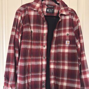Carhartt Flannel Button Up Shirt Fleece Lined Relaxed‎ Fit Red Plaid Rugged Flex